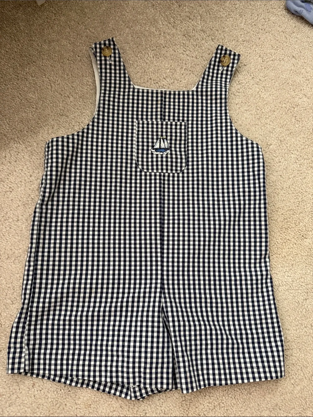 Navy Gingham Sailboat Pocket Jon Jon